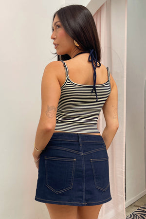 Avenue Dark Wash Denim Mini Skirt with Shorts