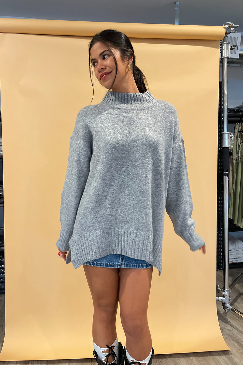 With Love Grey Mock Neck Sweater