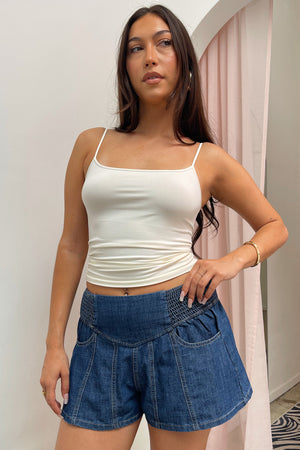 Briar Blue Denim Flare Mini Shorts