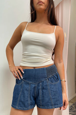 Briar Blue Denim Flare Mini Shorts