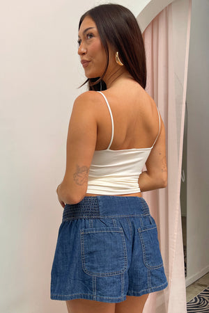 Briar Blue Denim Flare Mini Shorts