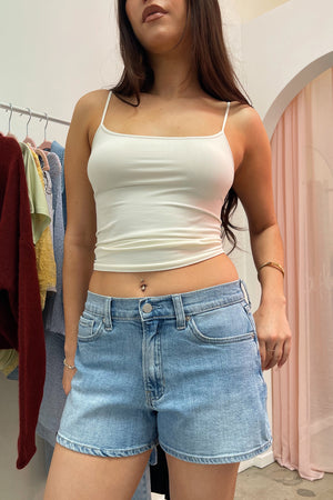 Knock Out Light Wash Denim Mini Shorts