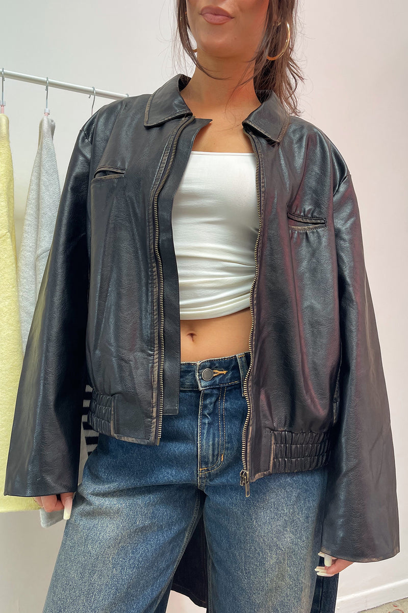 Night Rider Brown Distressed Faux Leather Jacket