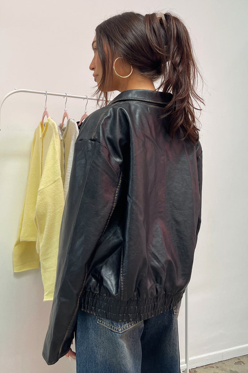 Night Rider Brown Distressed Faux Leather Jacket