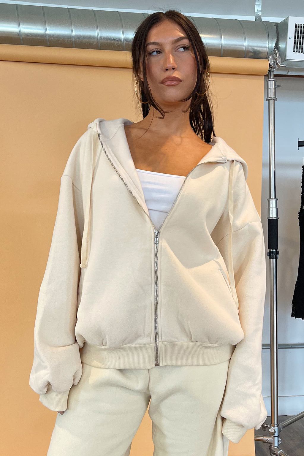 For Keeps Ecru Zip Up Hoodie