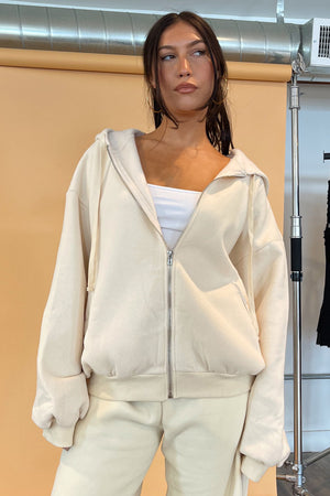 For Keeps Ecru Zip Up Hoodie