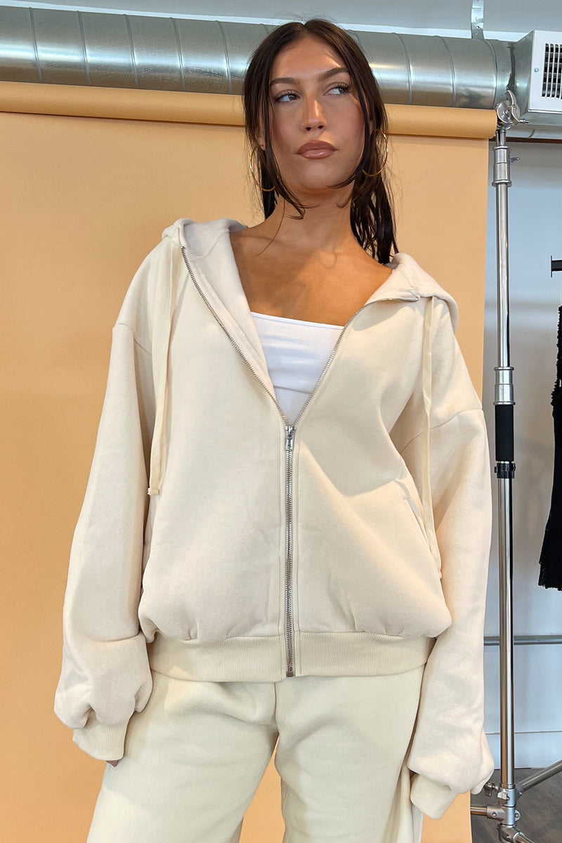 For Keeps Ecru Zip Up Hoodie