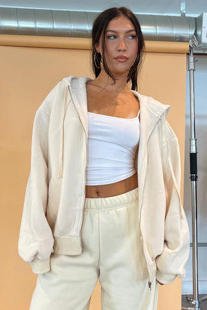 For Keeps Ecru Zip Up Hoodie