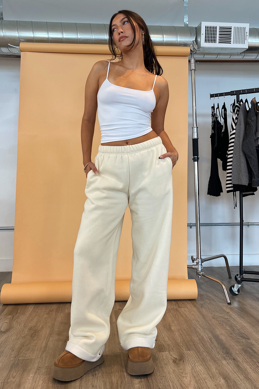 For Keeps Ecru Wide Leg Sweatpants