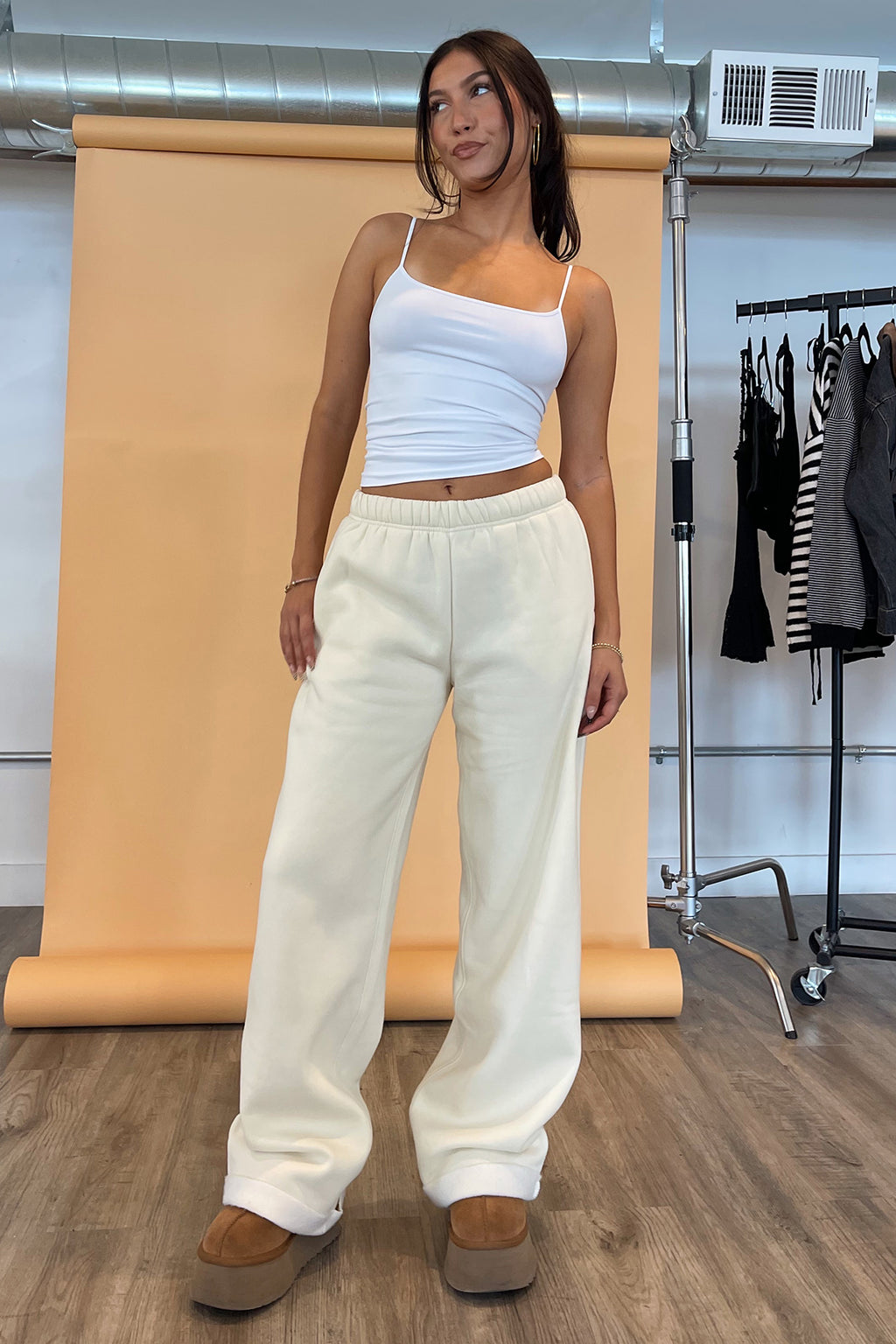For Keeps Ecru Wide Leg Sweatpants