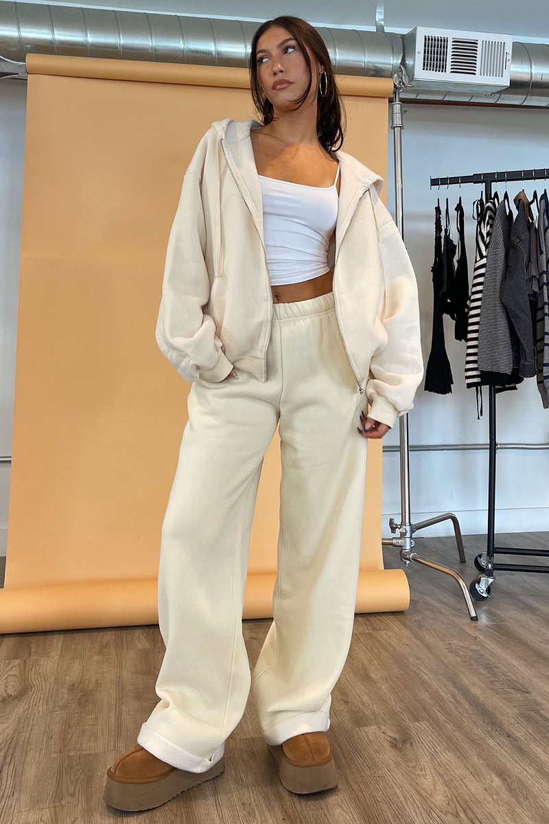 For Keeps Ecru Wide Leg Sweatpants