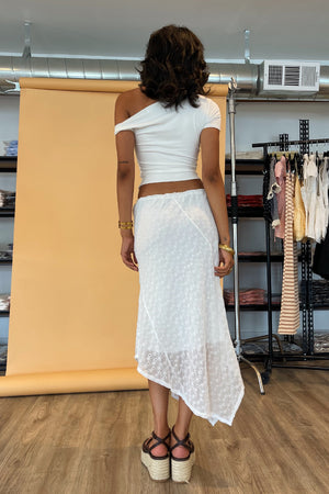 Beachwood White Eyelet Patchwork Asymmetrical Midi Skirt
