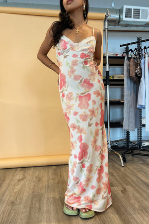 Garden Party Pink Watercolor Floral Maxi Dress