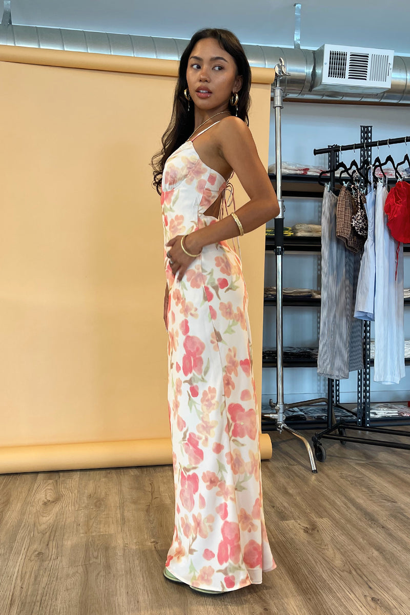 Garden Party Pink Watercolor Floral Maxi Dress