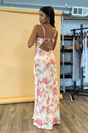 Garden Party Pink Watercolor Floral Maxi Dress