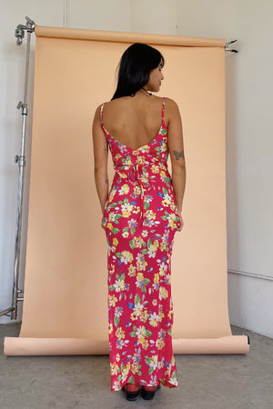 Color Theory Bright Pink Floral Maxi Dress