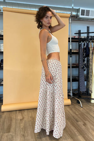 Escape from Reality Cream with Pink Floral Side Slit Maxi Skirt