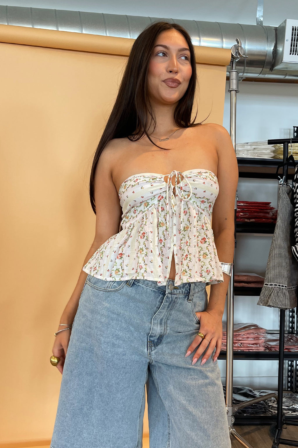 Soak Up the Sun Striped Floral Tie Front Tube Top
