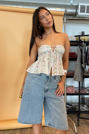 Soak Up the Sun Striped Floral Tie Front Tube Top