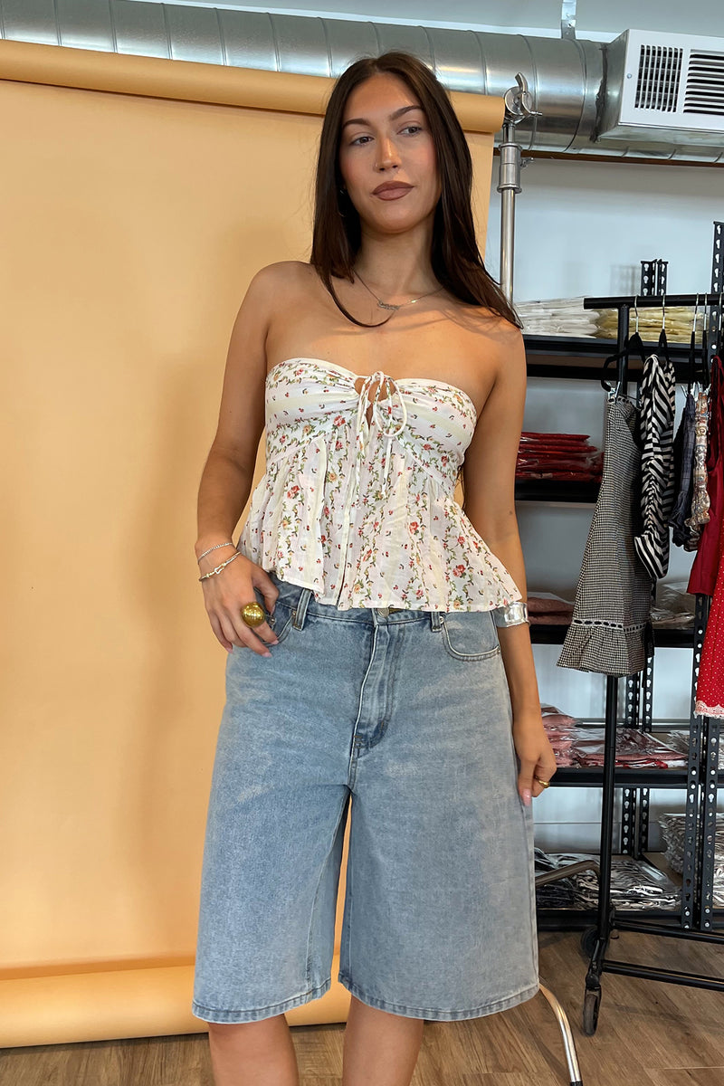 Soak Up the Sun Striped Floral Tie Front Tube Top