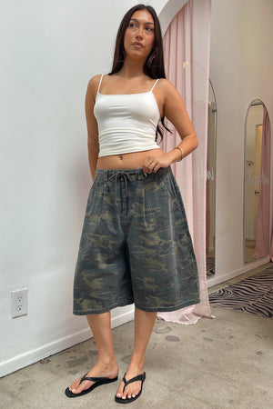 Hunter Green Camo Cotton Cargo Jorts