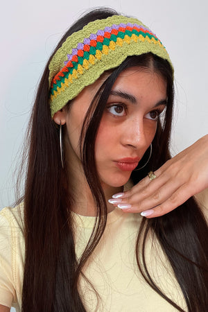 Green with Multicolor Stripe Crochet Headband
