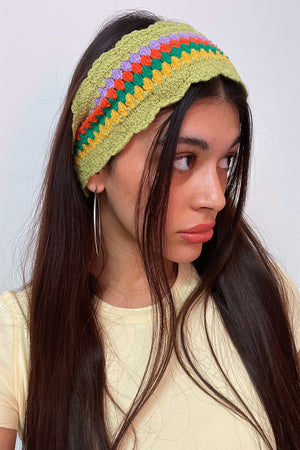 Green with Multicolor Stripe Crochet Headband