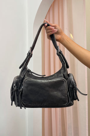 Sedona Grey Distressed Faux Leather Shoulder Bag