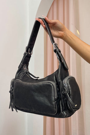 Sedona Grey Distressed Faux Leather Shoulder Bag