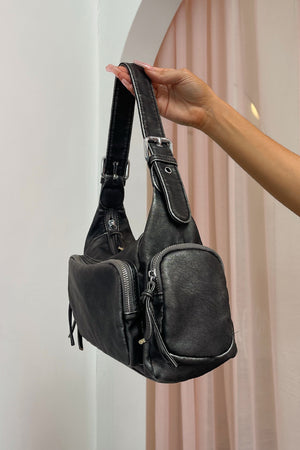 Sedona Grey Distressed Faux Leather Shoulder Bag