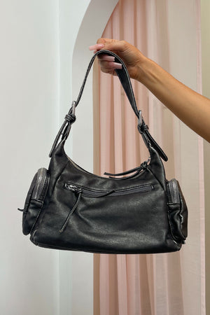 Sedona Grey Distressed Faux Leather Shoulder Bag