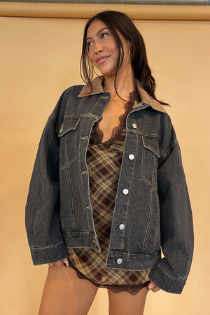 Vasha Grey Denim with Corduroy Collar Jacket