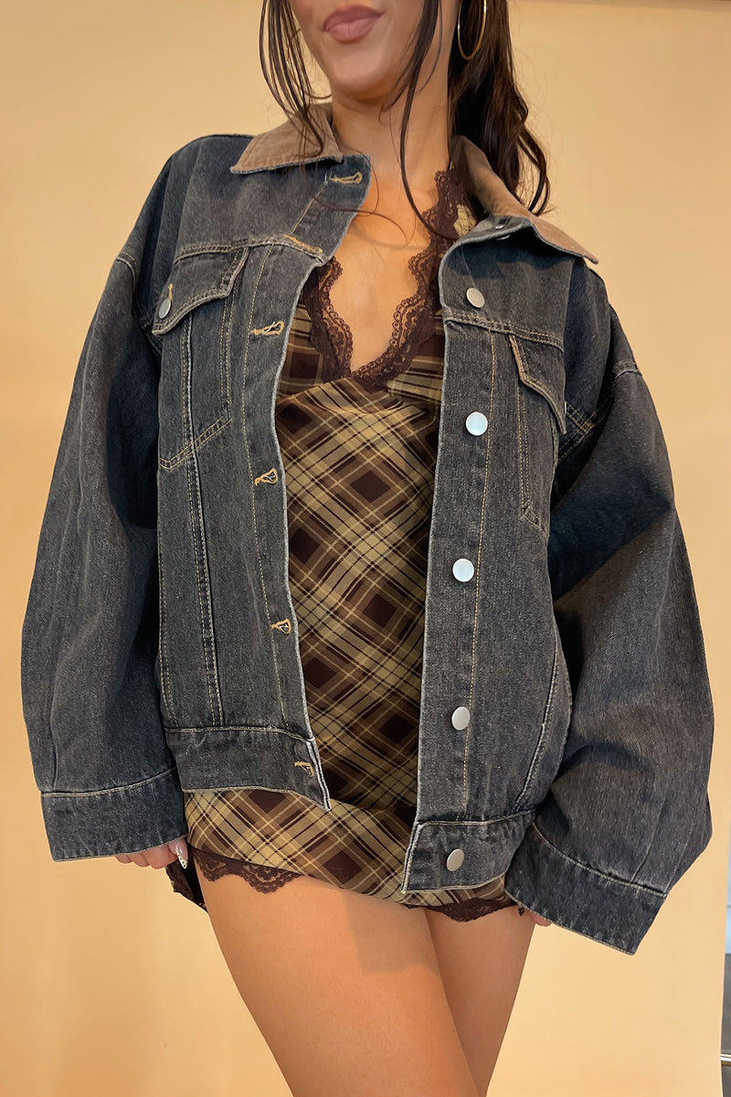 Vasha Grey Denim with Corduroy Collar Jacket