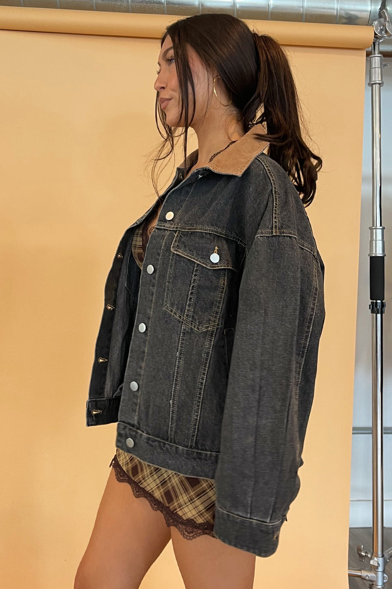 Vasha Grey Denim with Corduroy Collar Jacket