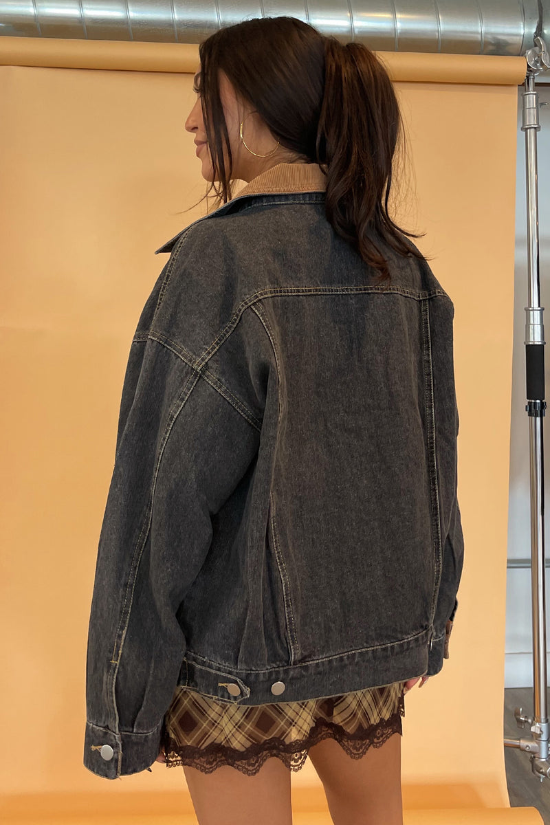 Vasha Grey Denim with Corduroy Collar Jacket