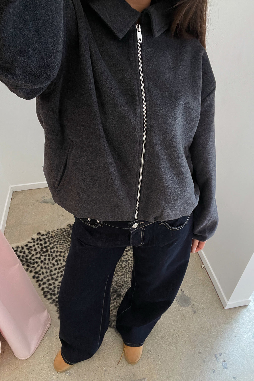 Final Edit Grey Collared Zip Up Jacket