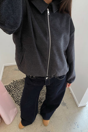 Final Edit Grey Collared Zip Up Jacket