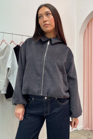 Final Edit Grey Collared Zip Up Jacket