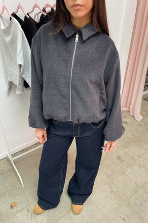 Final Edit Grey Collared Zip Up Jacket