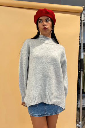 With Love Light Grey Mock Neck Sweater