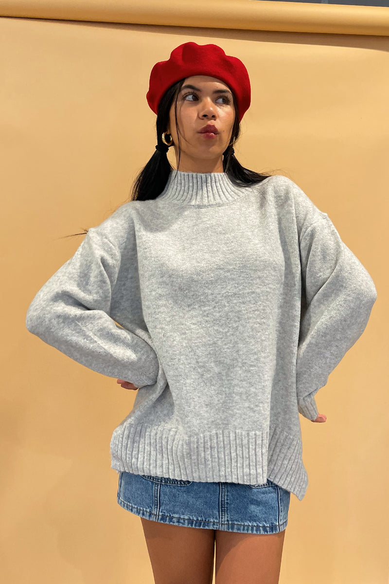 With Love Light Grey Mock Neck Sweater