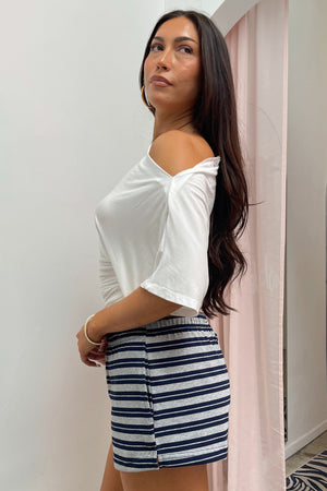 Room Service Heather Grey and Navy Stripe Mini Shorts