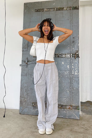 Outside the Lines Light Grey with Contrast Stitch Parachute Pants