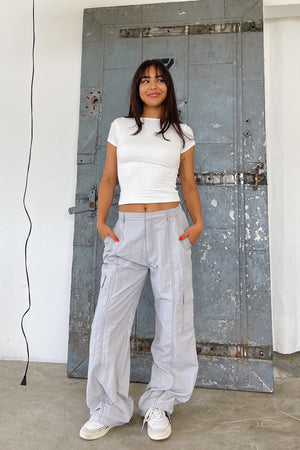 Outside the Lines Light Grey with Contrast Stitch Parachute Pants