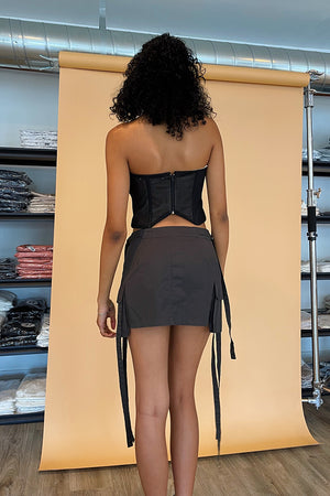 Main Character Grey Cargo Strap Mini Skirt