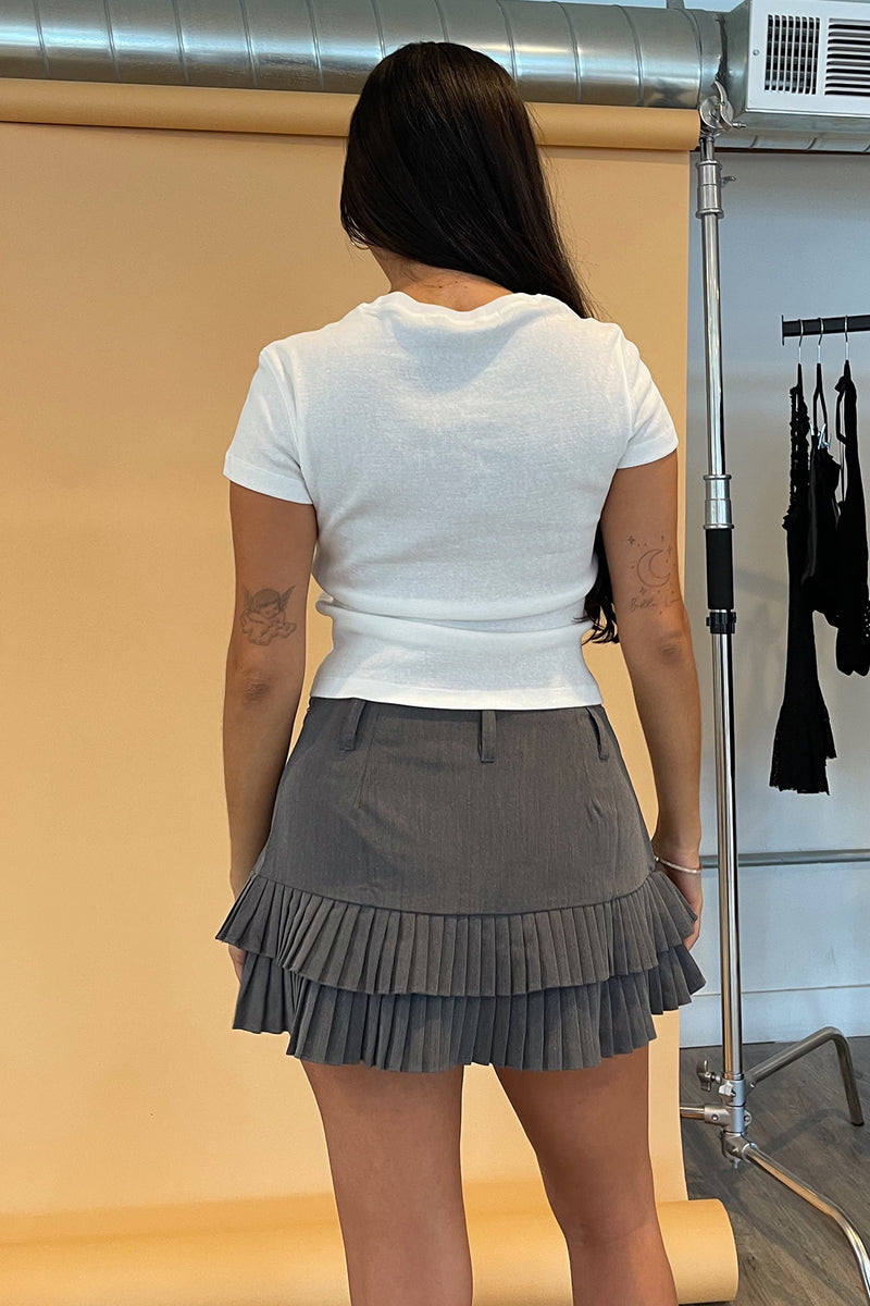 Connor Grey with Pleated Trim Low Rise Mini Skirt