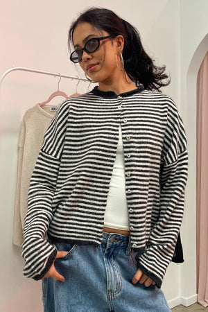 Blythe Charcoal Stripe Button Up Cardigan