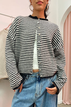 Blythe Charcoal Stripe Button Up Cardigan