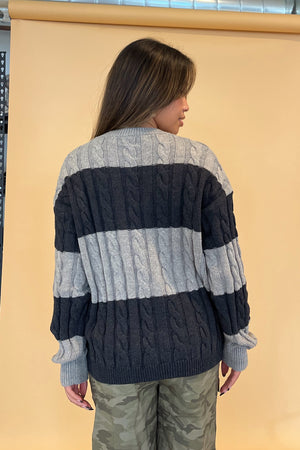 Between the Lines Grey and Charcoal Cable Knit Sweater