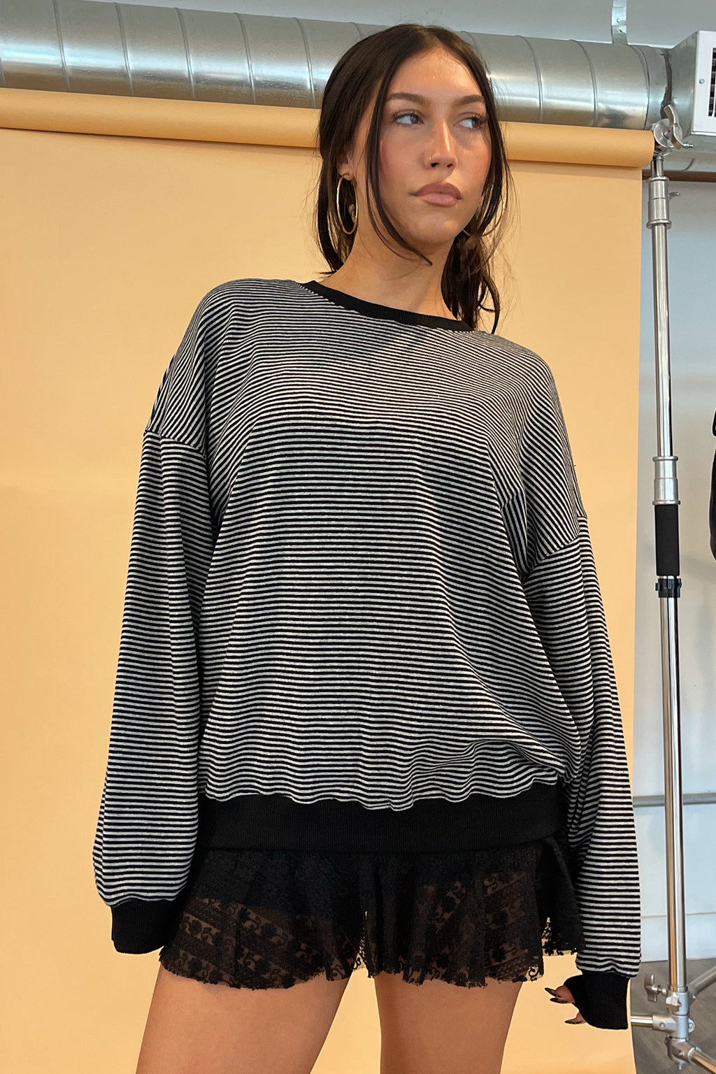 Rowan Grey and Black Stripe Sweatshirt